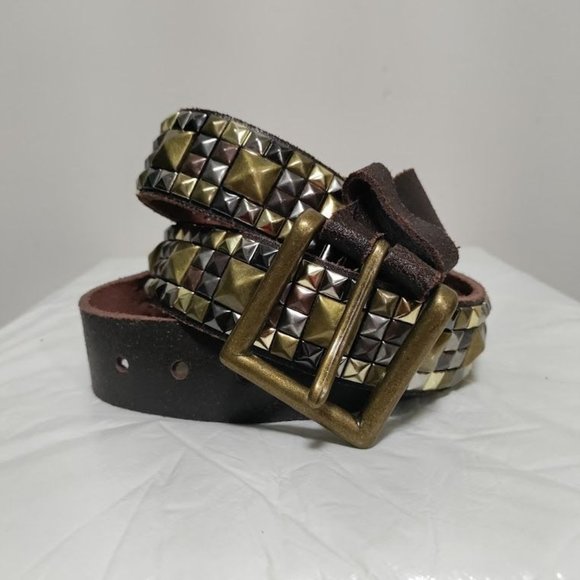 Studded Punk Y2K Brown Leather Jean Belt Rocker Goth Streetwear 90s XL U… - Picture 1 of 8